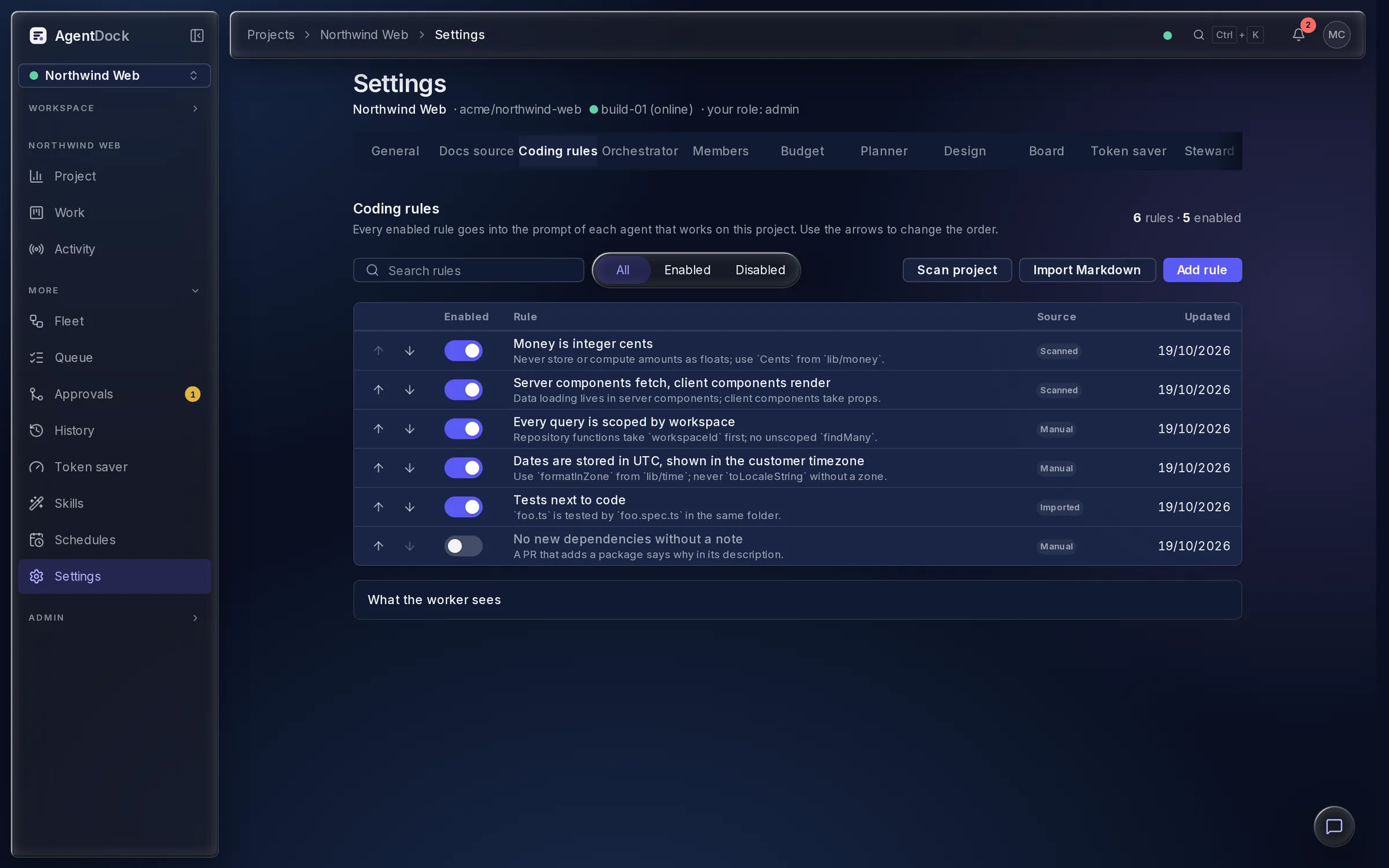Project coding rules, injected into every worker prompt.