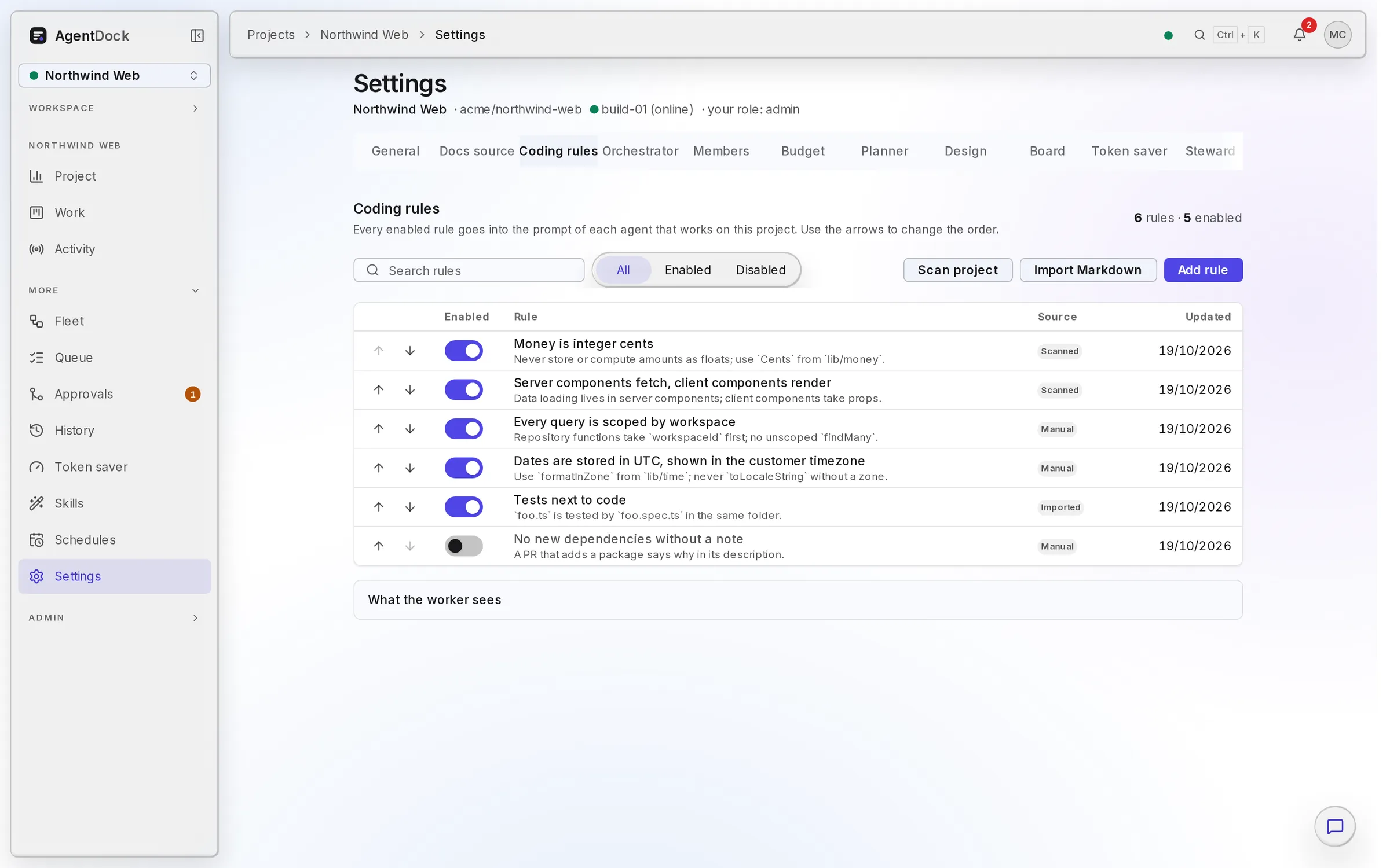 Project coding rules, injected into every worker prompt.